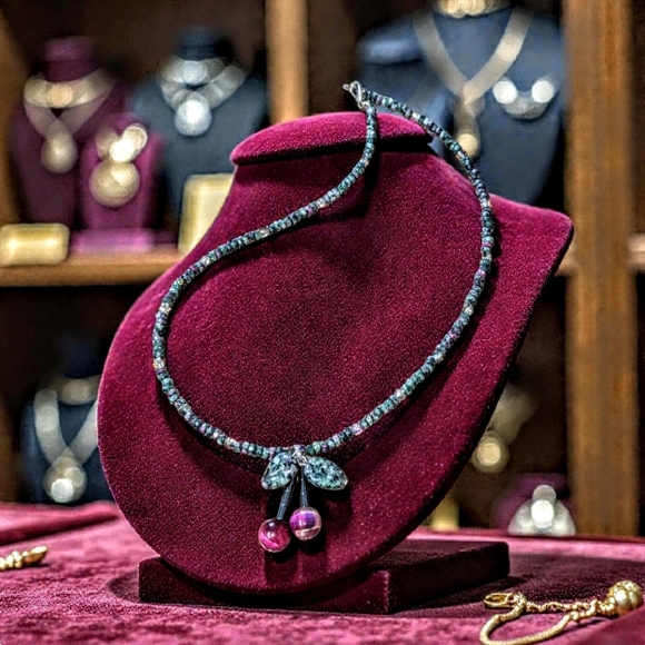 Hand Crafted Jewelry - Hand Crafted Necklace with Cherry Pendant And Ruby Zoisite Beads